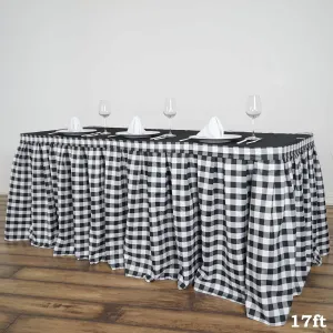 17FT Perfect Picnic Inspired White/Black Checkered Polyester Table Skirt For Wedding Party Event