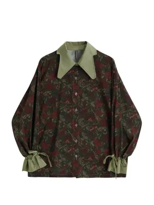 Aiertu Autumn Vintage Style Floral Printing Loose Women's Blouse Shirt Korean Casual Long Sleeve Ladies Button Blouses Female Tops