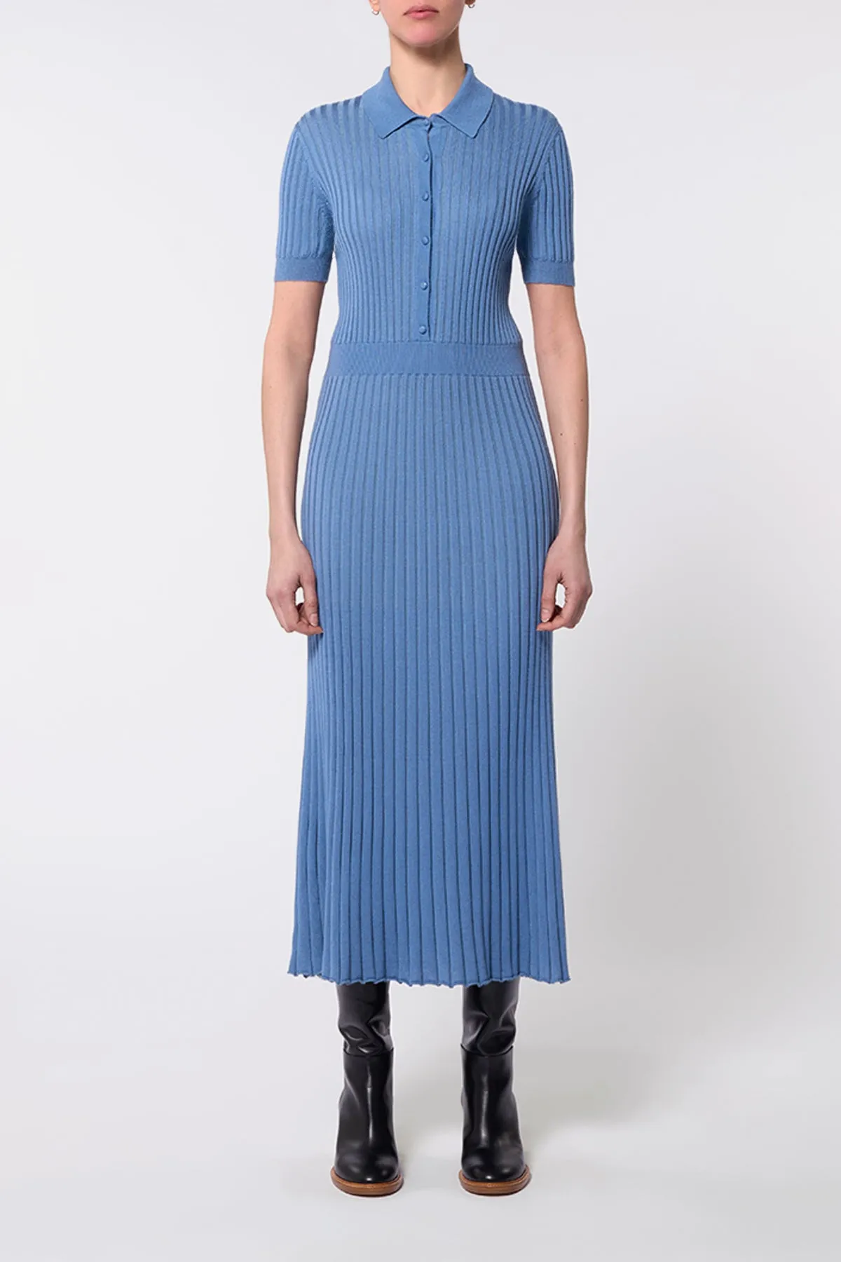 Amor Knit Midi Dress in Light Blue Denim Cashmere Silk