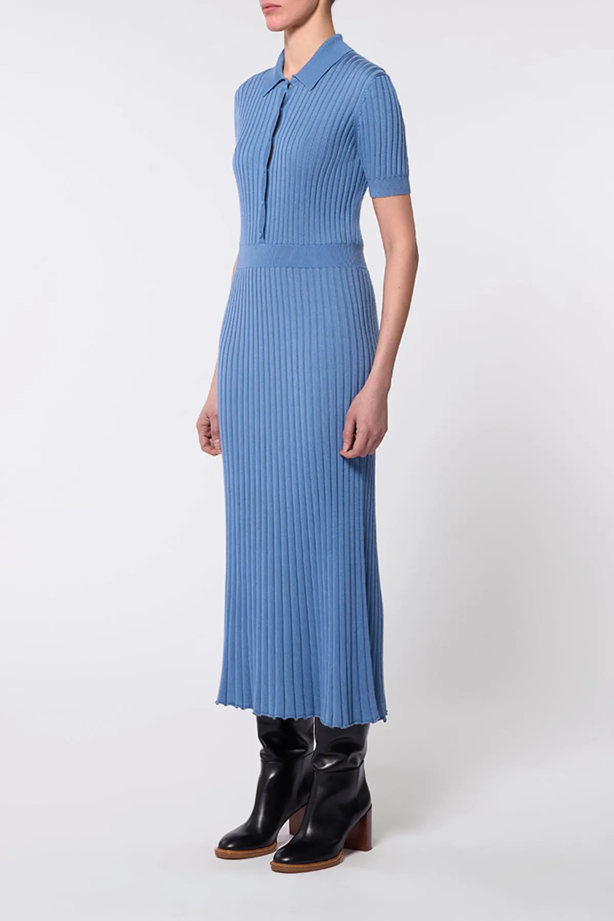 Amor Knit Midi Dress in Light Blue Denim Cashmere Silk