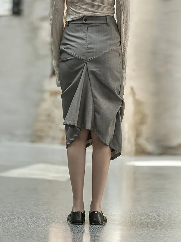 Asymmetric Pleated Solid Color Loose Skirts