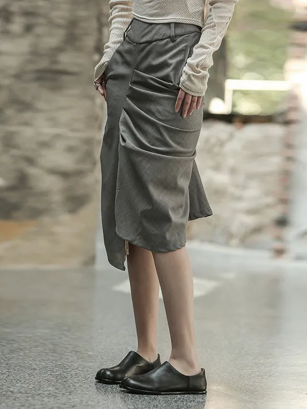 Asymmetric Pleated Solid Color Loose Skirts