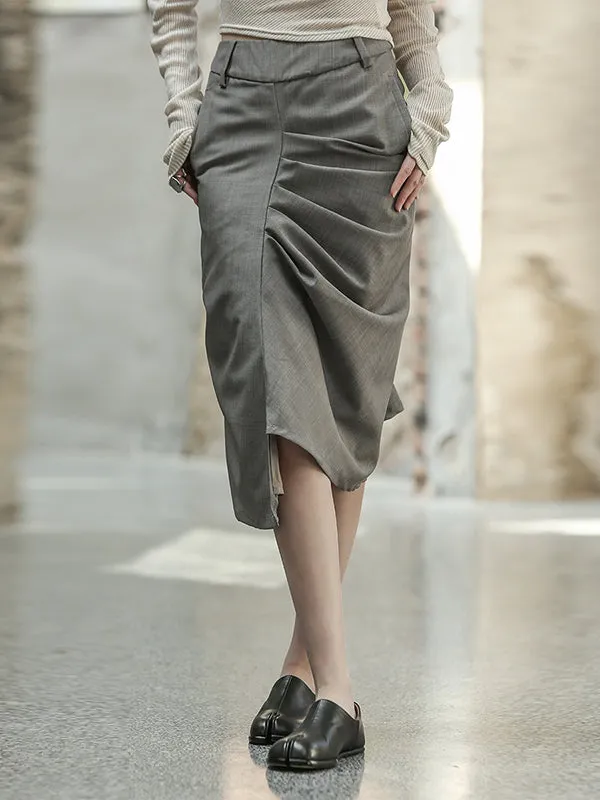 Asymmetric Pleated Solid Color Loose Skirts