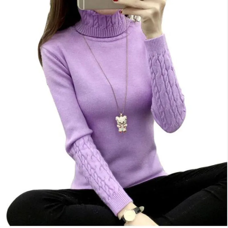 Autumn 2019 Women Sweaters Pullovers Knitted Turtleneck Sweater Poncho Female Tops Pull Femme White Beige Green Black Gray Brown