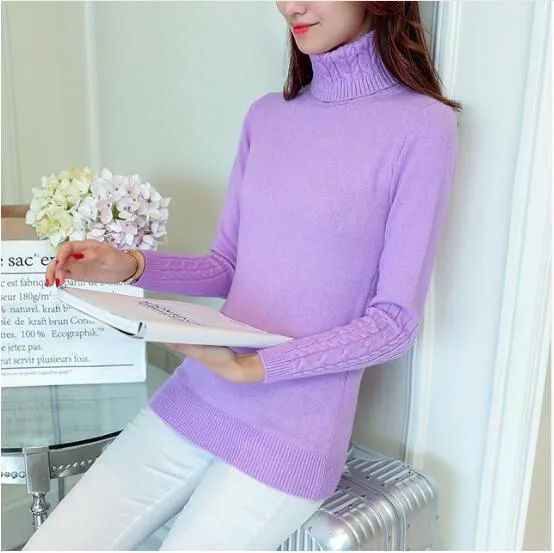 Autumn 2019 Women Sweaters Pullovers Knitted Turtleneck Sweater Poncho Female Tops Pull Femme White Beige Green Black Gray Brown