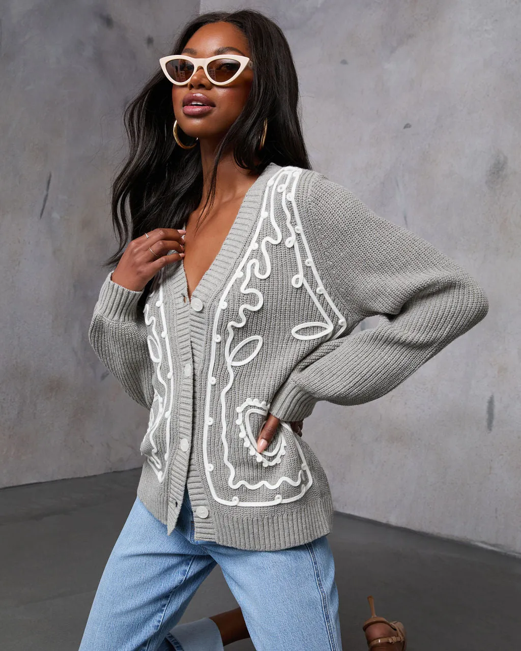 Autumn Embrace Embroidered Contrast Cardigan