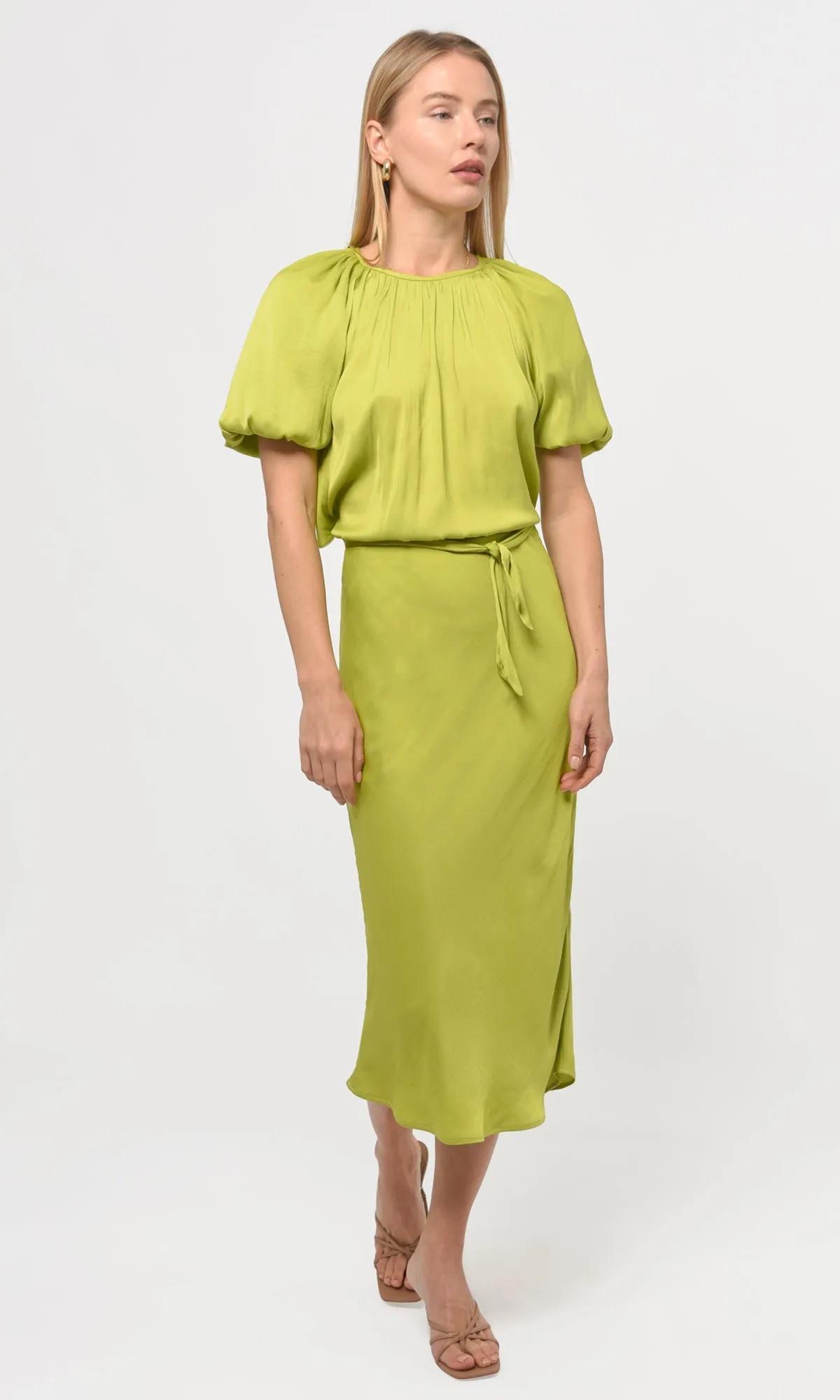 Bea Midi Skirt w/ Slit ~ Lime