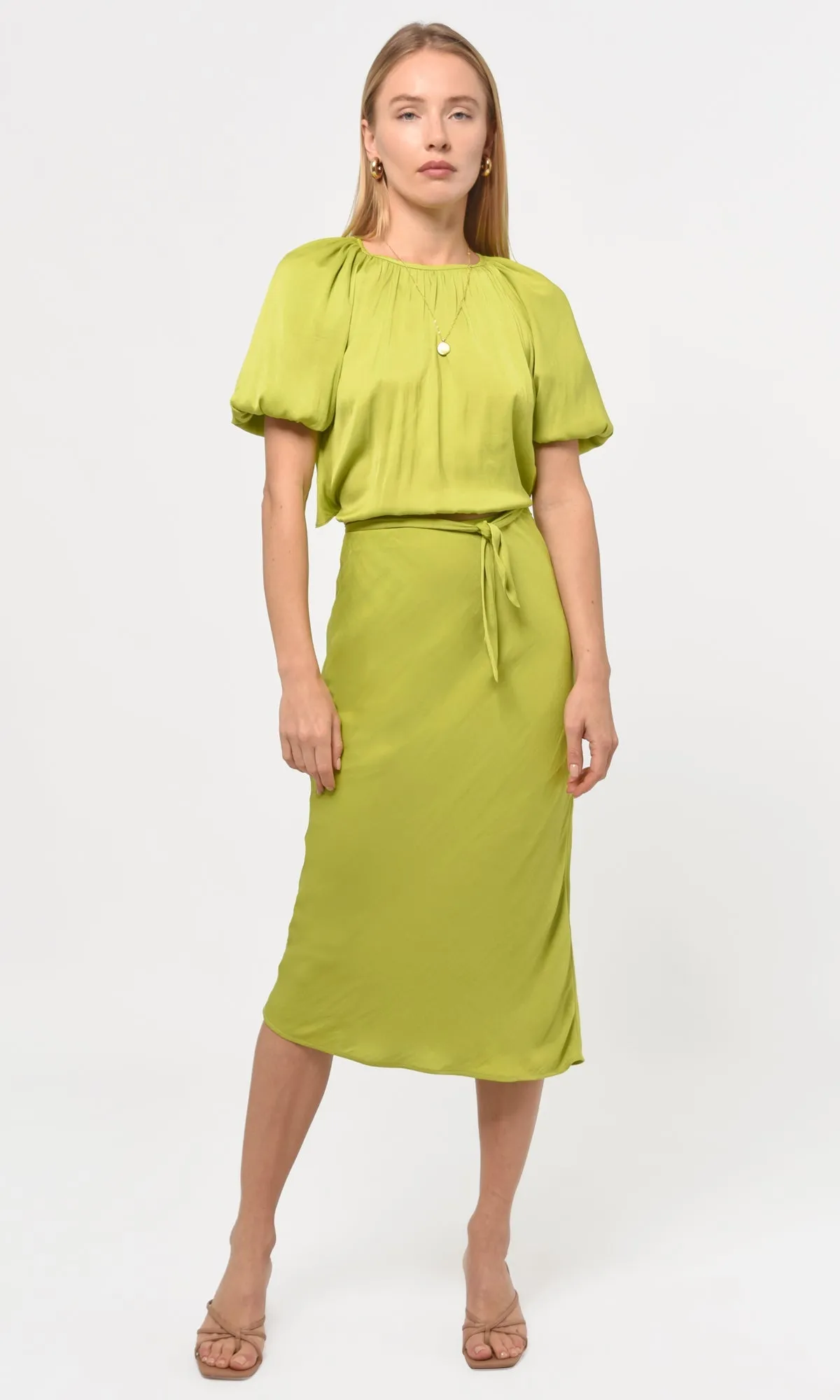 Bea Midi Skirt w/ Slit ~ Lime