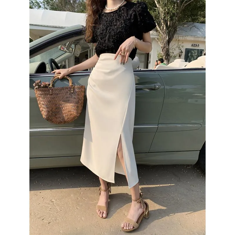 Belly-Covering High-Waisted Pleated Midi Pencil Skirt