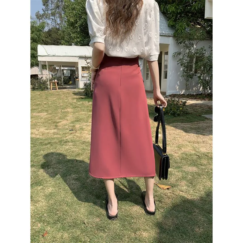 Belly-Covering High-Waisted Pleated Midi Pencil Skirt