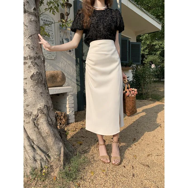 Belly-Covering High-Waisted Pleated Midi Pencil Skirt