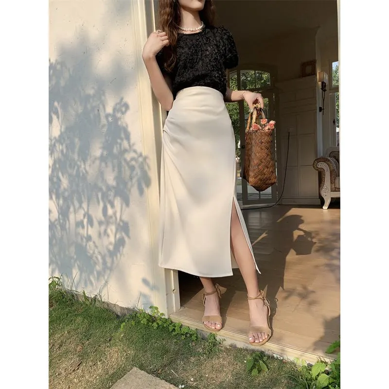 Belly-Covering High-Waisted Pleated Midi Pencil Skirt