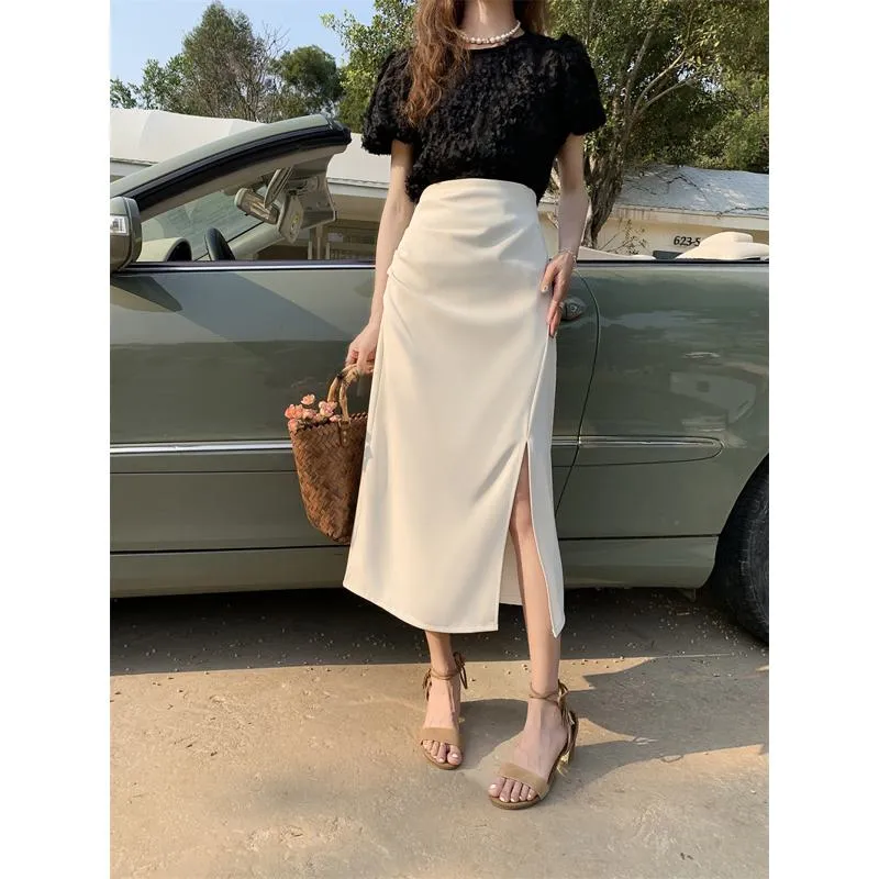 Belly-Covering High-Waisted Pleated Midi Pencil Skirt