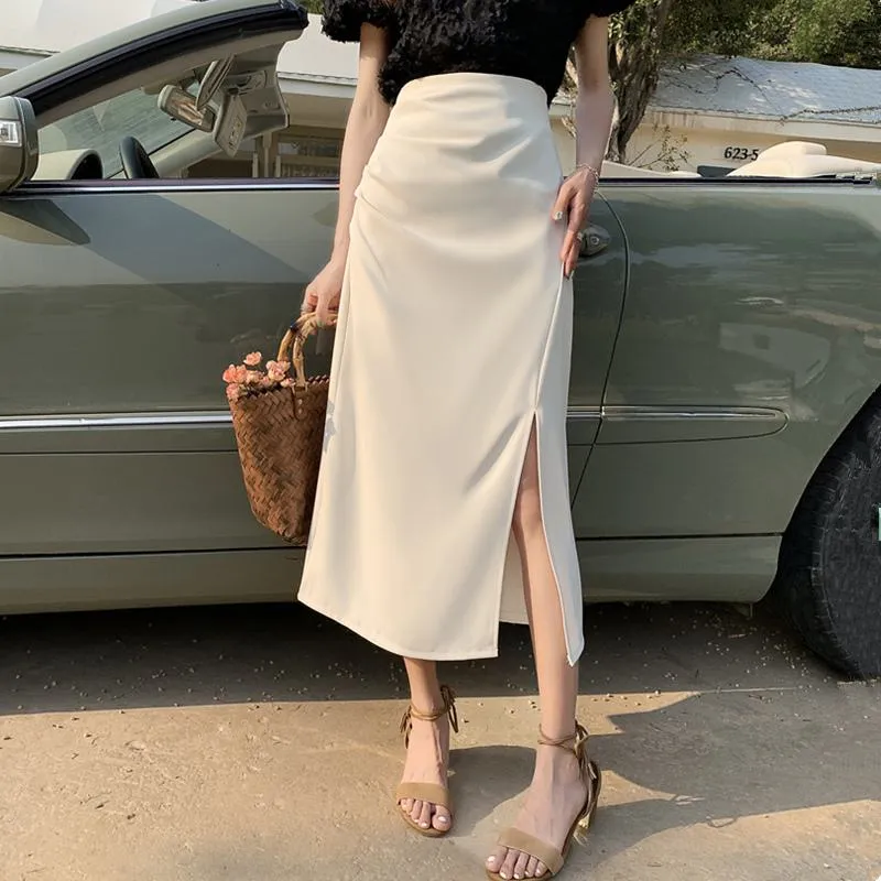 Belly-Covering High-Waisted Pleated Midi Pencil Skirt