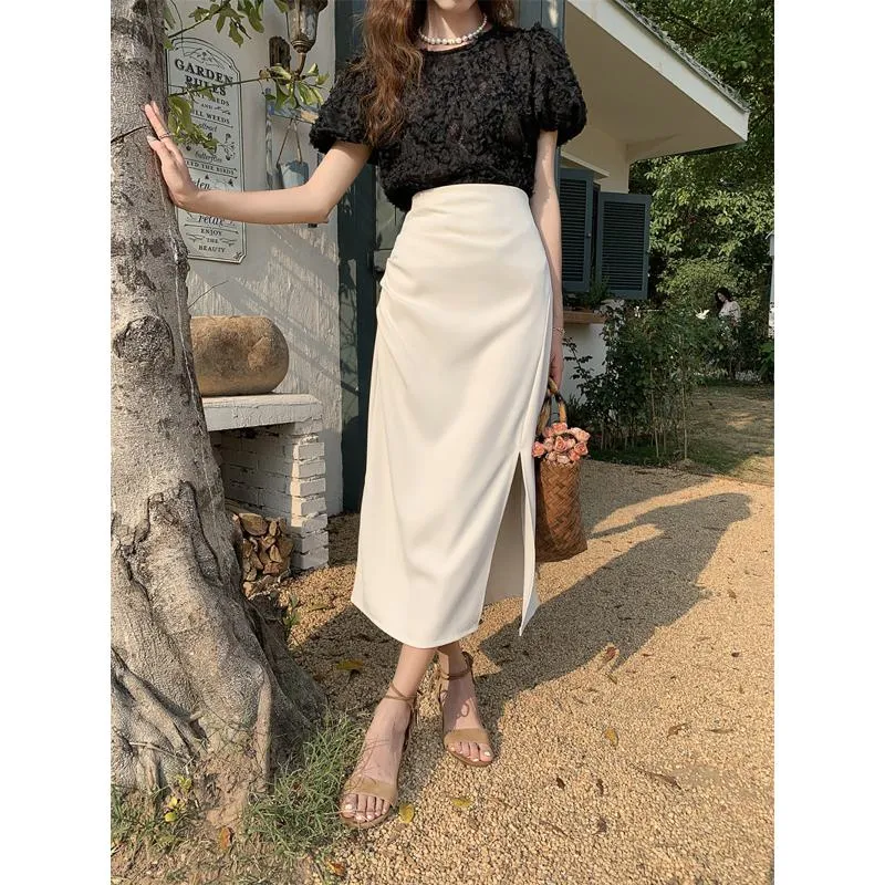 Belly-Covering High-Waisted Pleated Midi Pencil Skirt