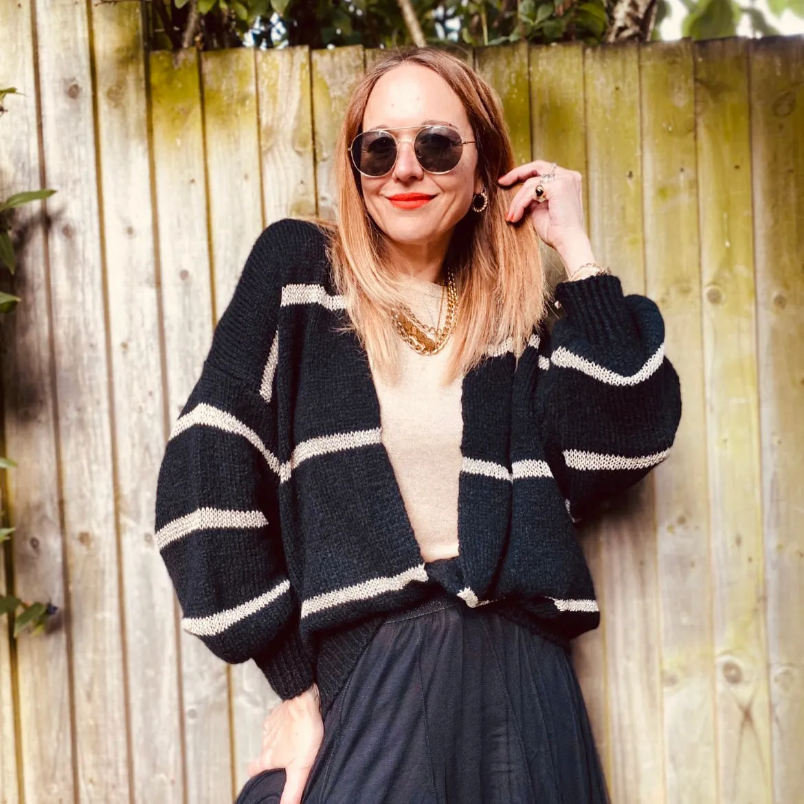 Black Disco Cardigan With Metallic Stripe - ONE SIZE