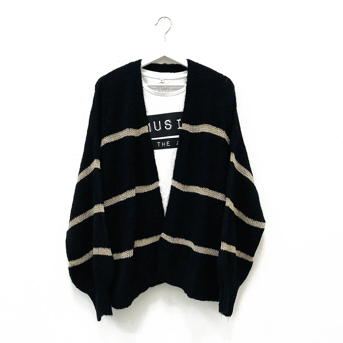 Black Disco Cardigan With Metallic Stripe - ONE SIZE