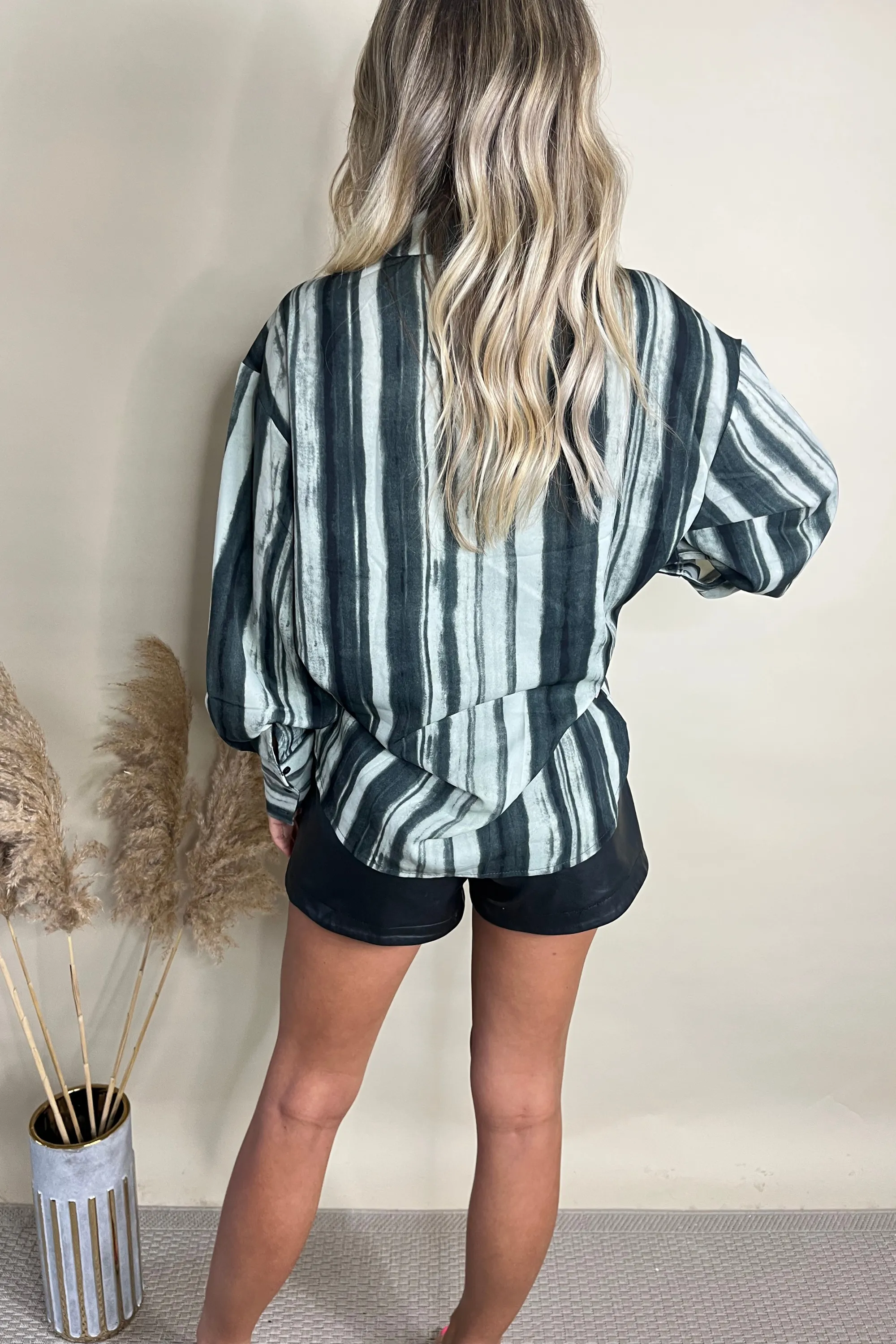 Black Striped Dual Tone Long Sleeve Blouse