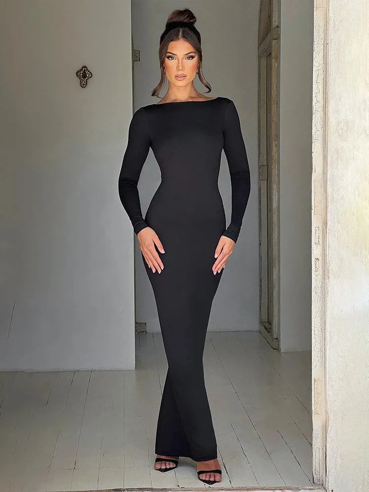 Bodycon Elegant Long Backless Nightclub Sexy Autumn Winter Maxi Dress