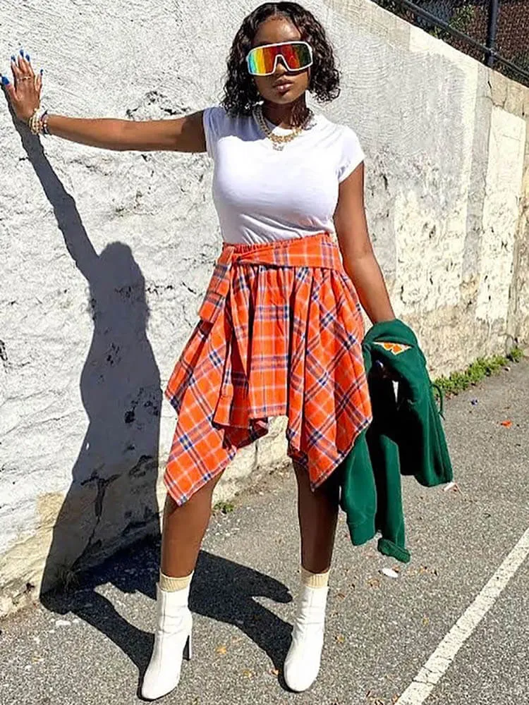 Casual Plaid Pleated Mini Skirts