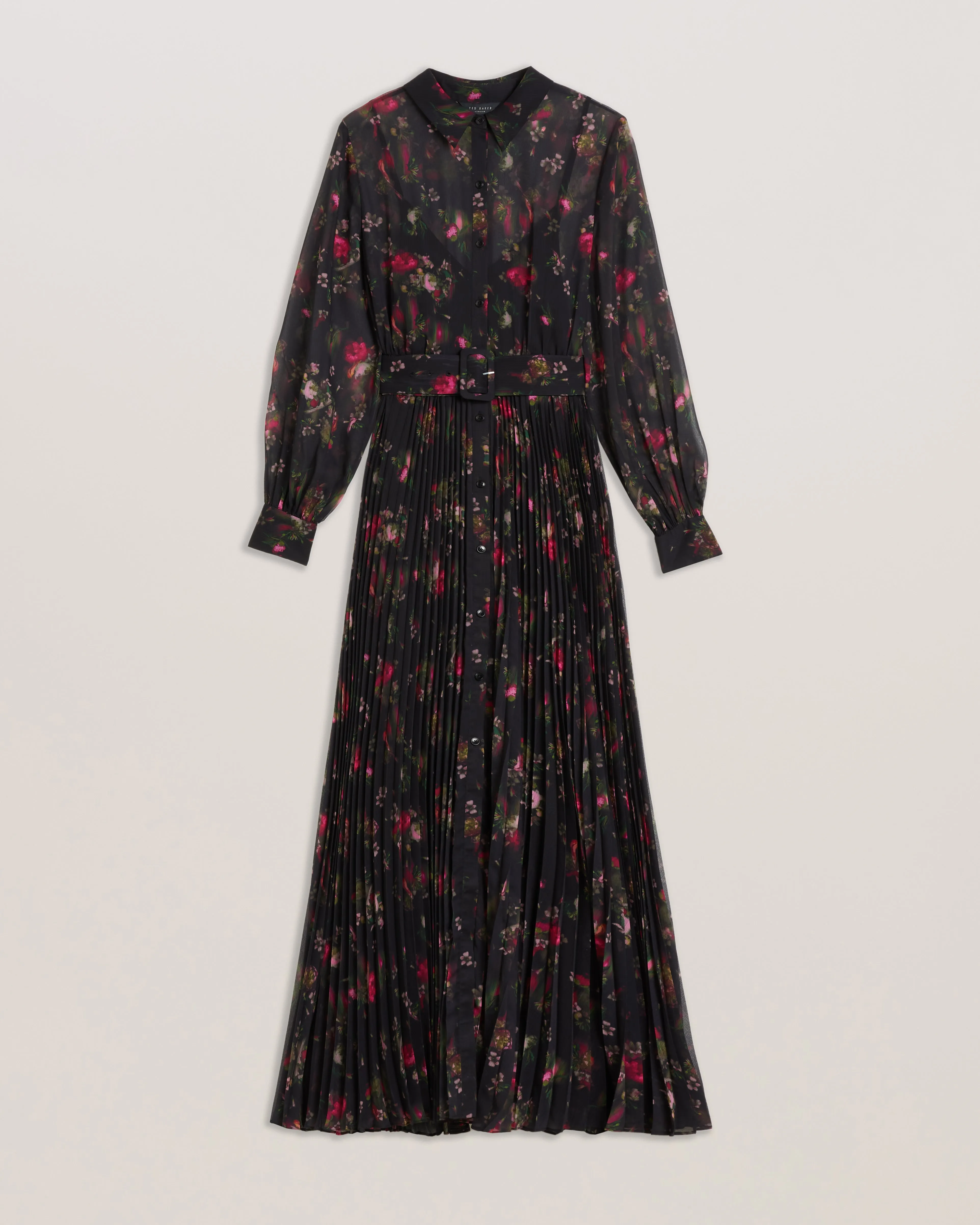 Ceiba Printed Maxi Shirt Dress Black