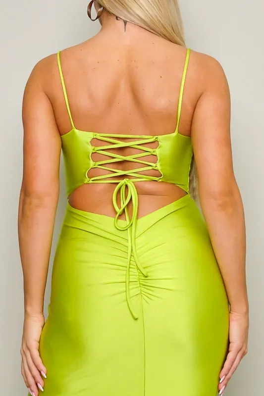 Chartreuse High Standards Halter Maxi Dress