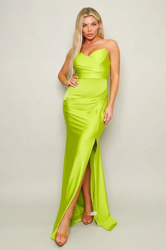 Chartreuse High Standards Halter Maxi Dress