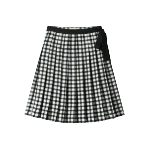 CHECKERED PLEATED SKIRT WITH TIE-BLACK CHECKERED