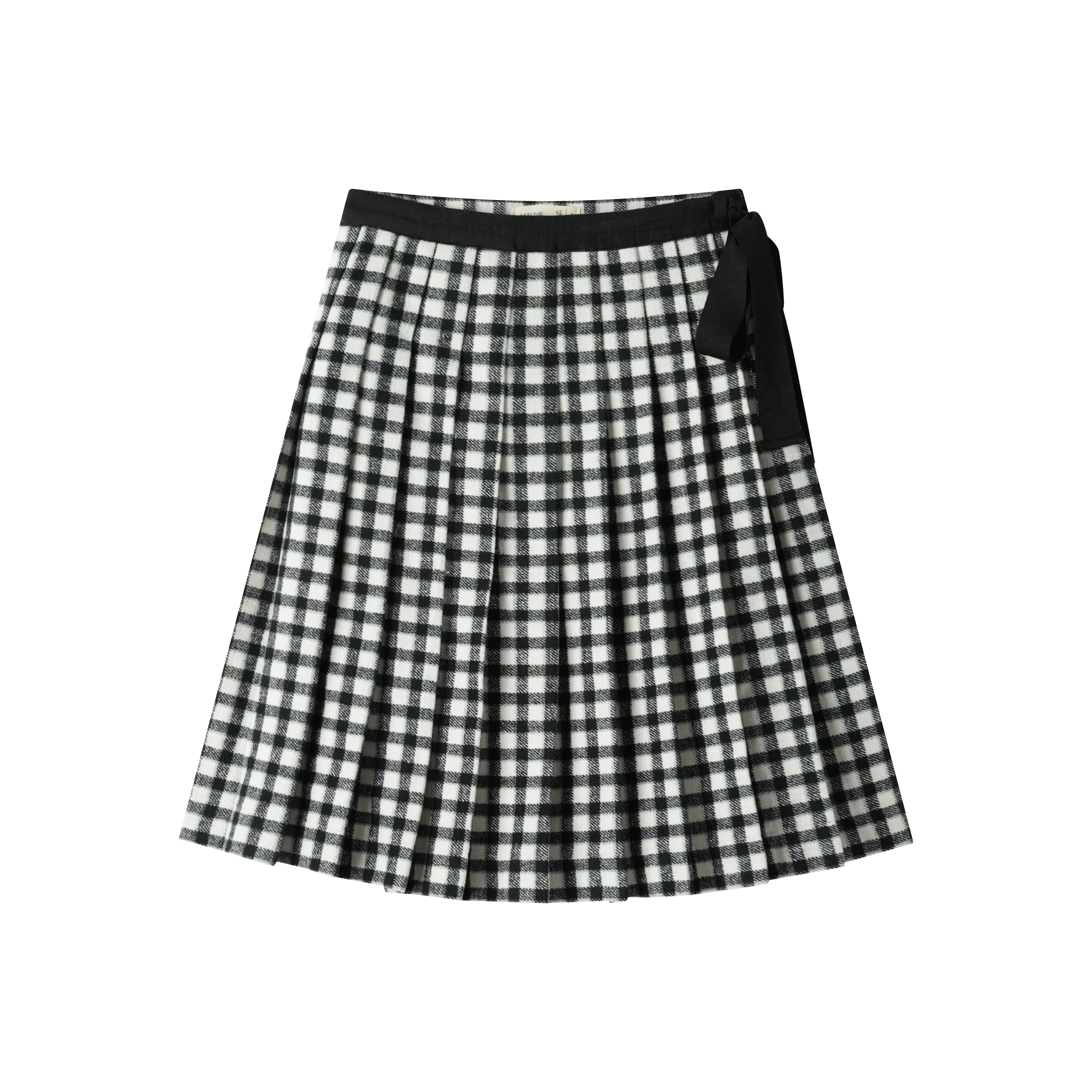 CHECKERED PLEATED SKIRT WITH TIE-BLACK CHECKERED