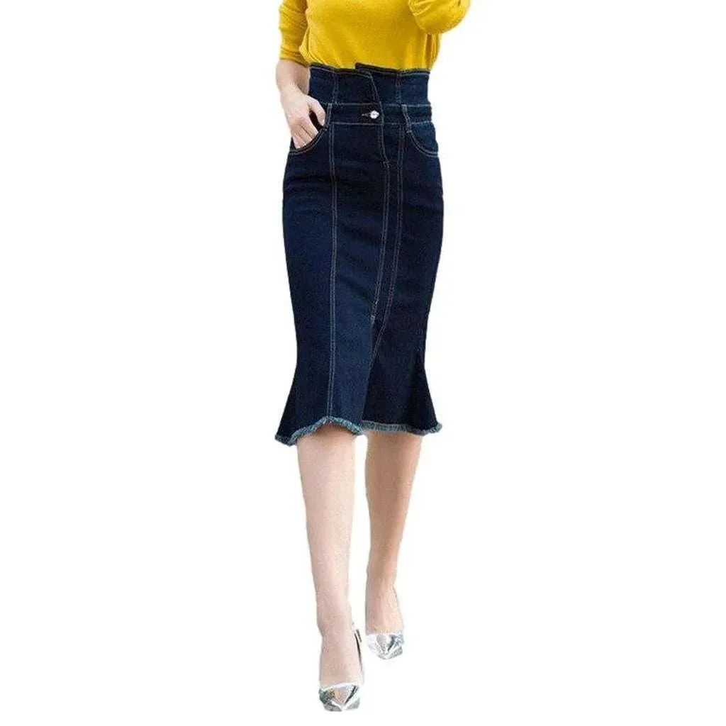 Dark blue trumpet denim skirt