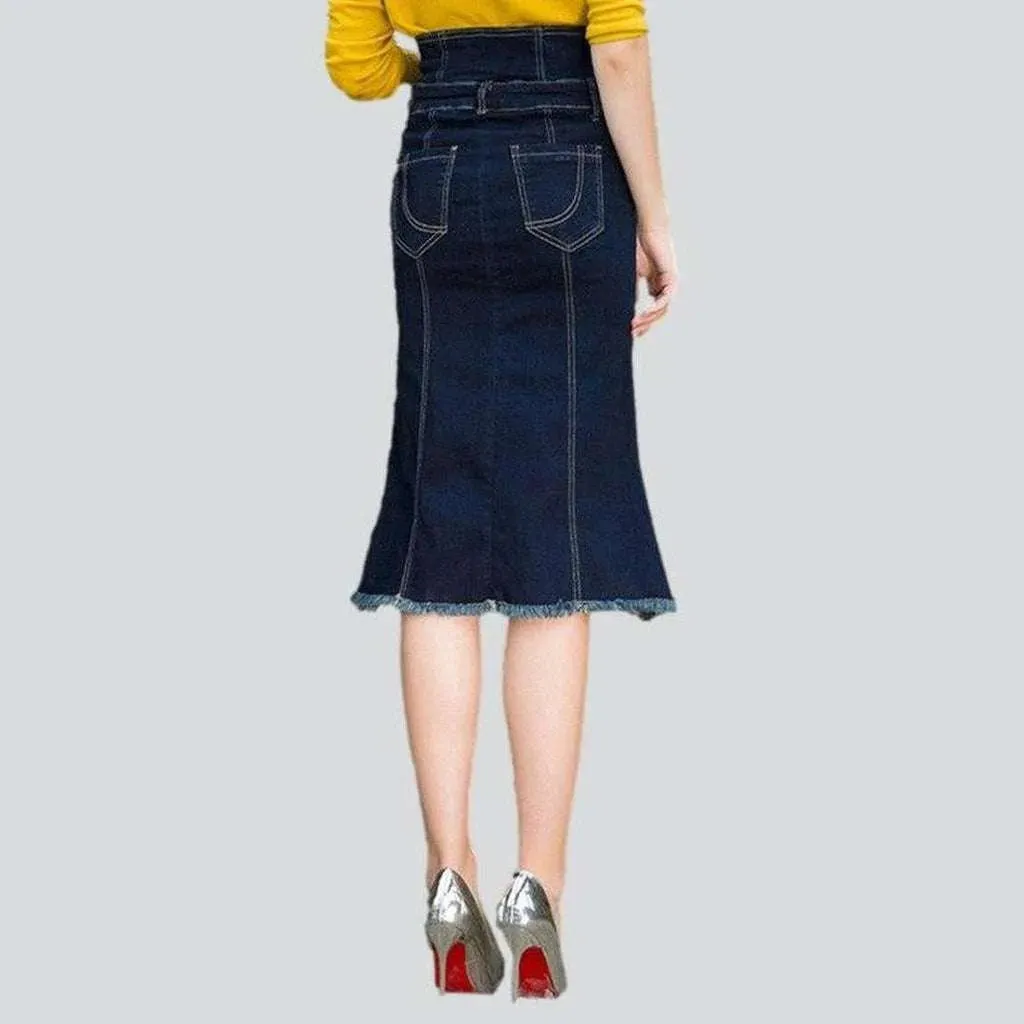 Dark blue trumpet denim skirt