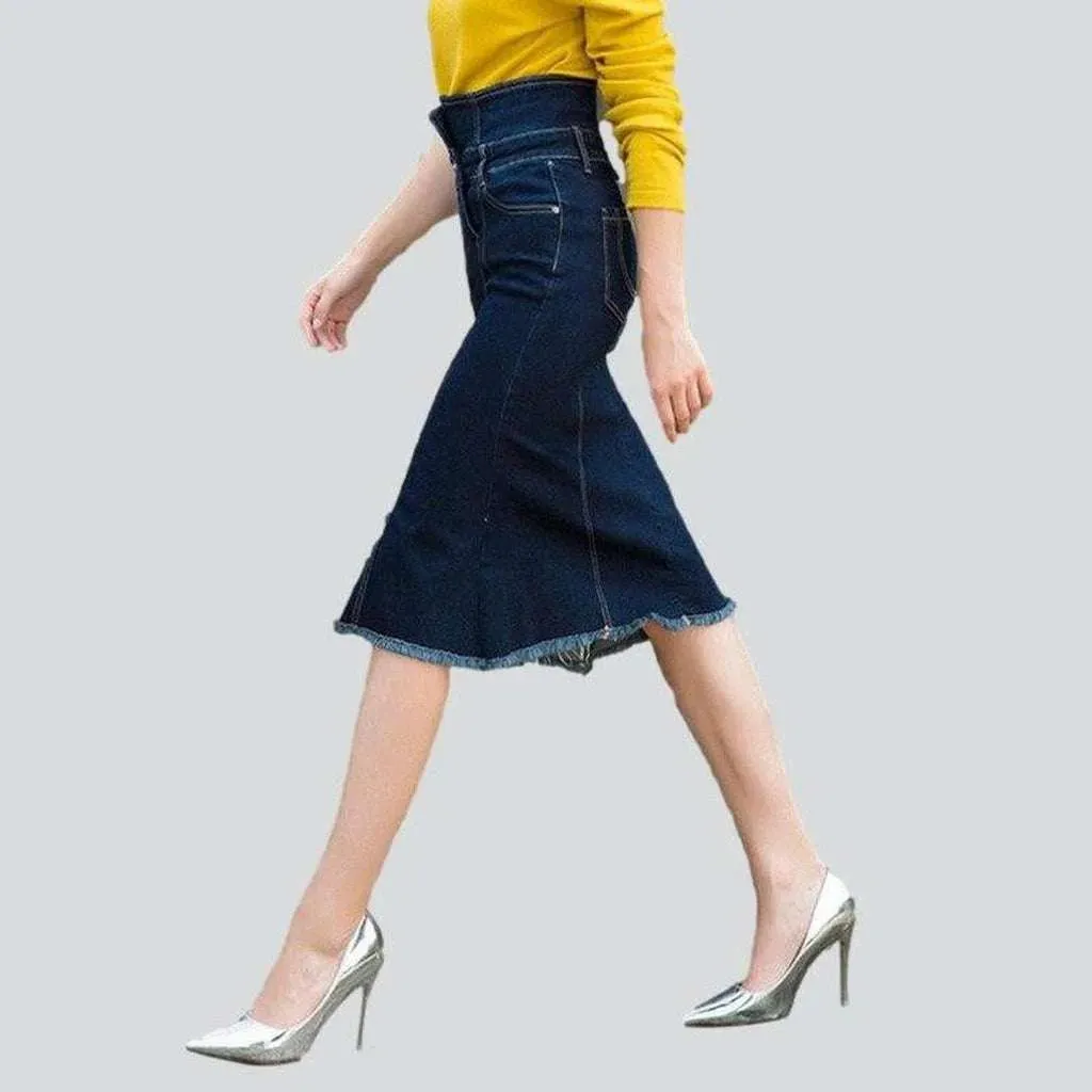 Dark blue trumpet denim skirt