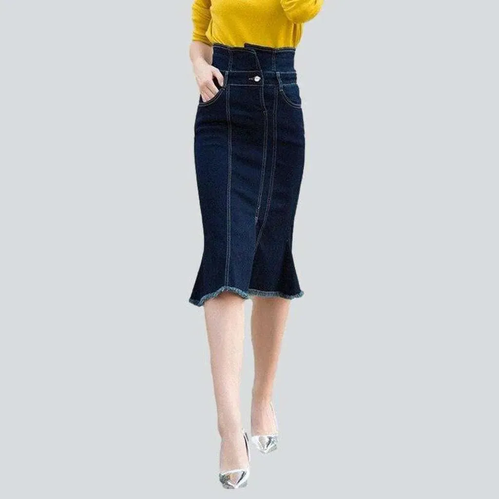 Dark blue trumpet denim skirt