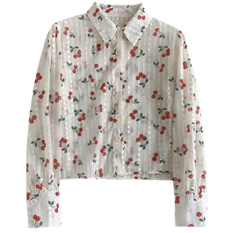 Design Long Sleeve Elegant Shirts Women Casual Korean Fashion Sweet Floral Blouse Autumn Chiffon Vintage Tops Female