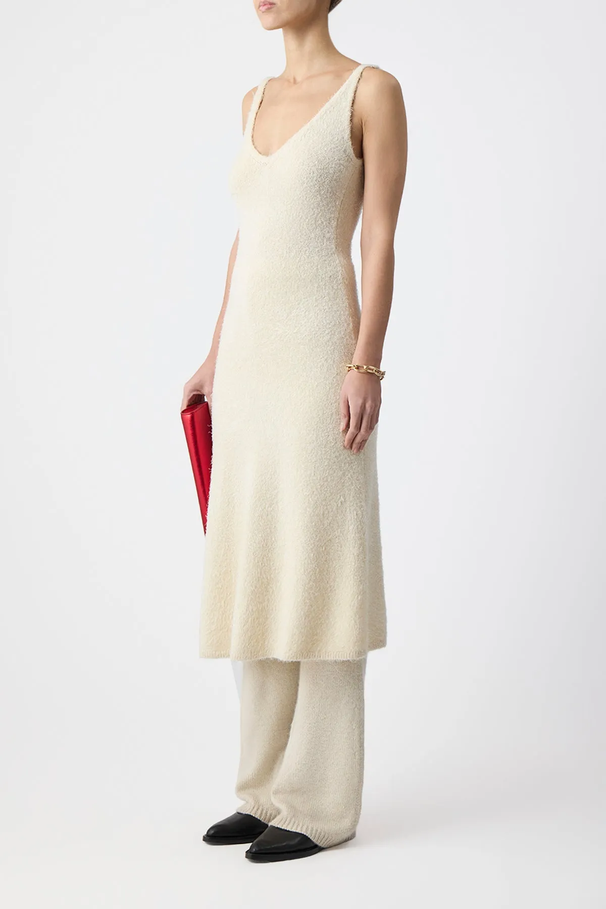 Downs Knit Slip Midi Dress in Ivory Silk Cashmere