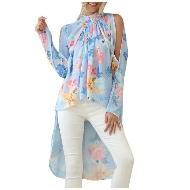 DressBetty - Fashion Women Floral Printed Turtleneck Long Sleeve Chiffon Office Shirt Blouse Loose Casual Top Plus Size