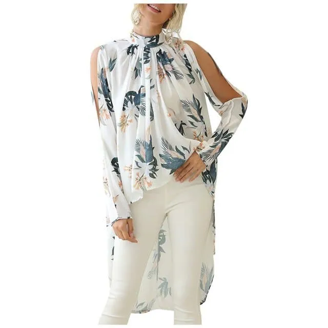 DressBetty - Fashion Women Floral Printed Turtleneck Long Sleeve Chiffon Office Shirt Blouse Loose Casual Top Plus Size