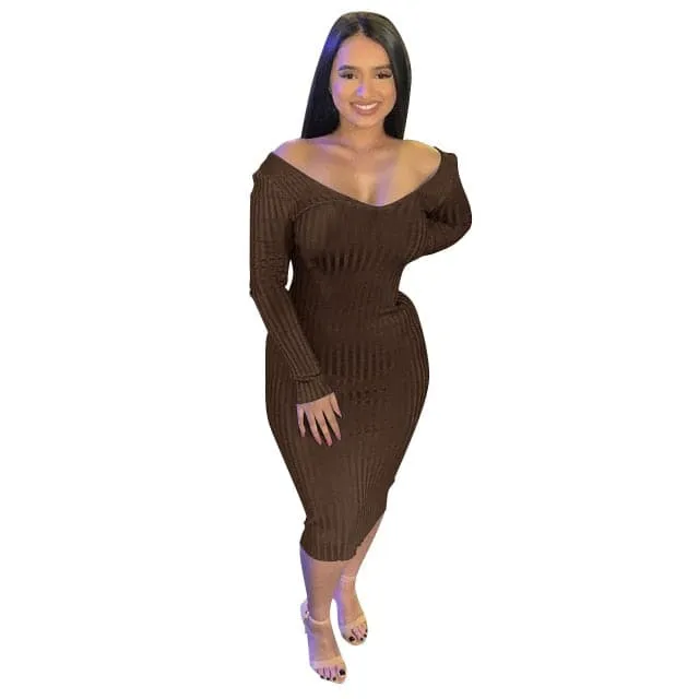 DressBetty - Ribbed Knitted Sexy Slim Maxi Dress