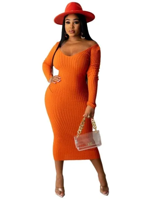 DressBetty - Ribbed Knitted Sexy Slim Maxi Dress