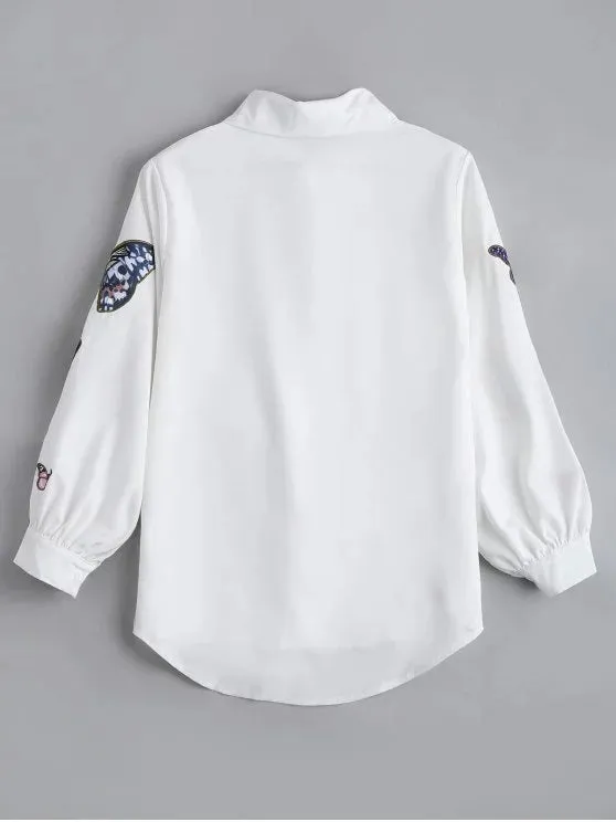 Fashion Butterfly Embroidered Casual Puff Sleeve Blouse