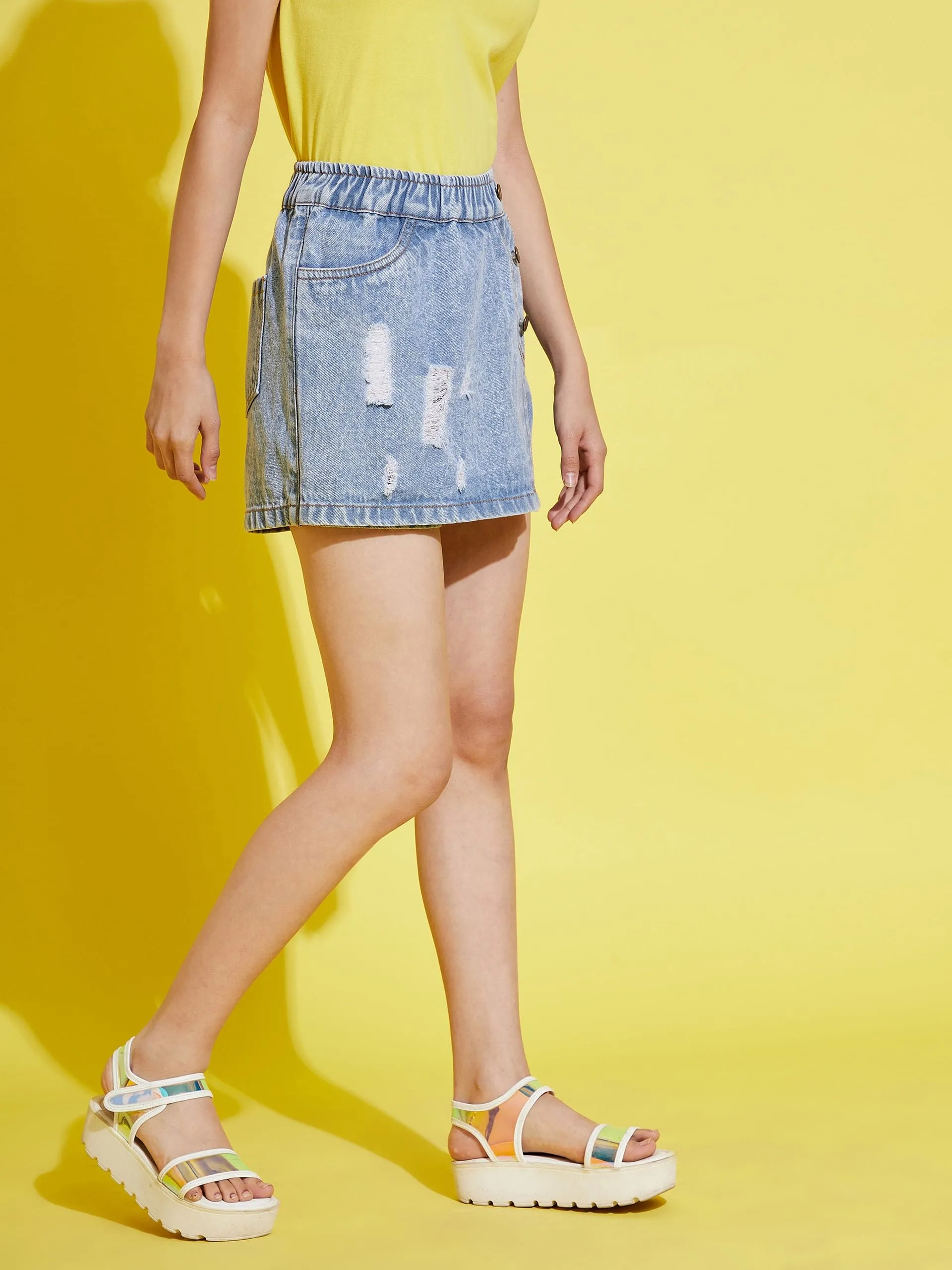 Girls Ice Blue Denim Skorts - Lyush Kids