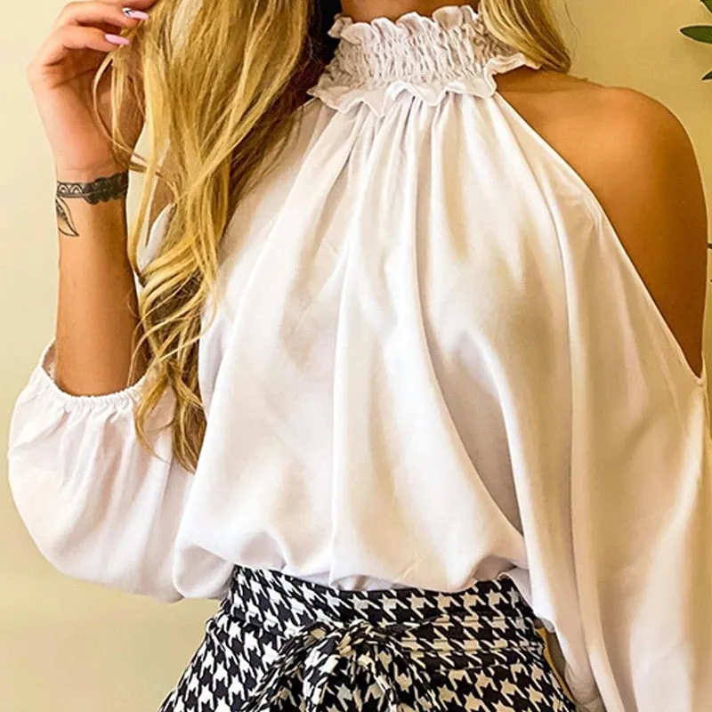 Graduation Gifts  Autumn Women Casual Two Piece Dress Sets Frill Hem Shirred Neck Cold Shoulder Top & Houndstooth Wrap Tie Front Skorts Set