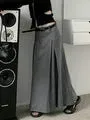 Grey Midi Long Skirts Womens Trousers Skirt Autumn Winter Goth Lolita High Waist Asymmetrical Pleated Skirts