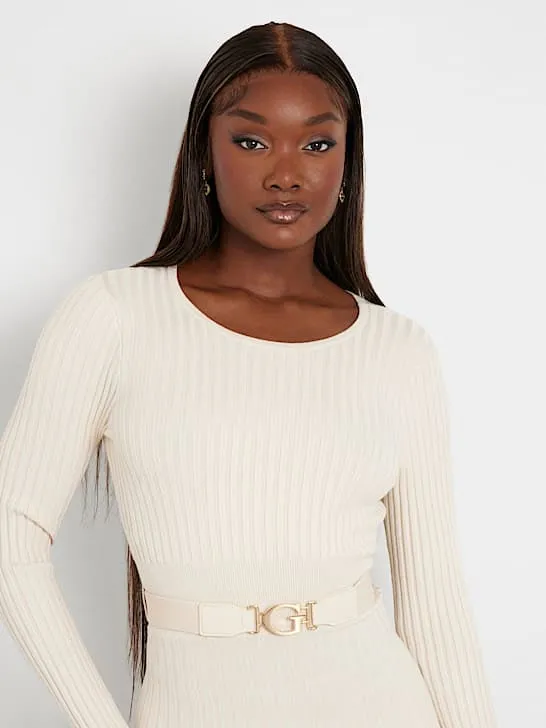 Guess Paige Pleated Mini Sweater Dress - Cream