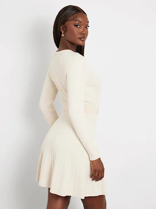 Guess Paige Pleated Mini Sweater Dress - Cream