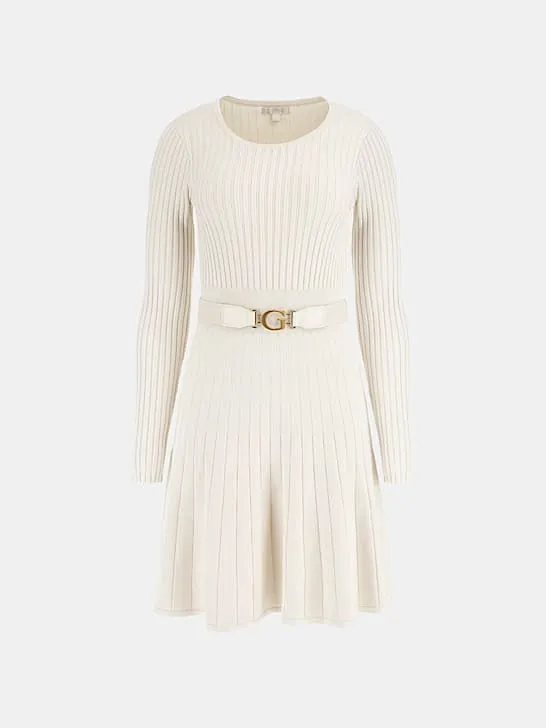 Guess Paige Pleated Mini Sweater Dress - Cream