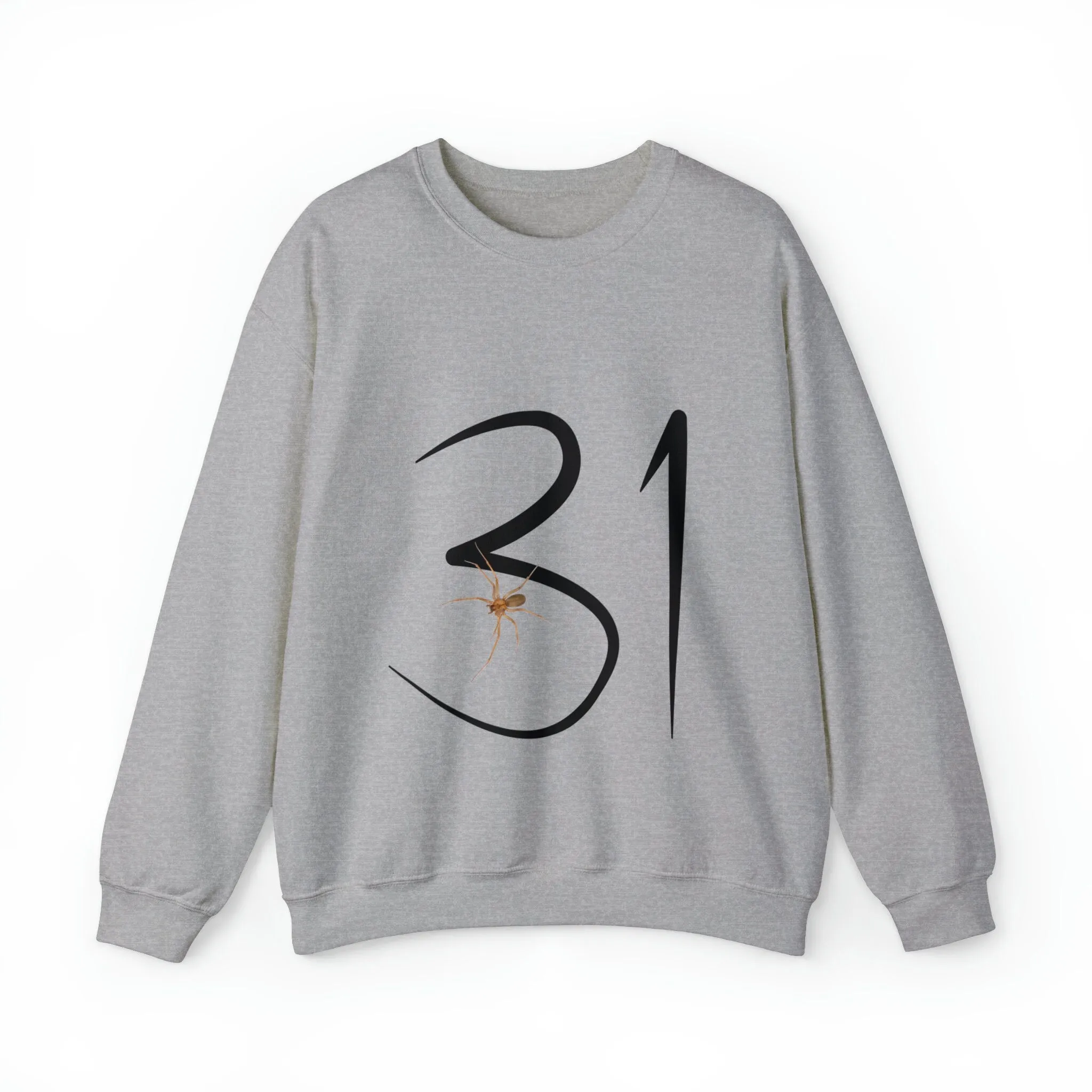 Halloween Crewneck Sweatshirt with 31 and Realistic Spider Image