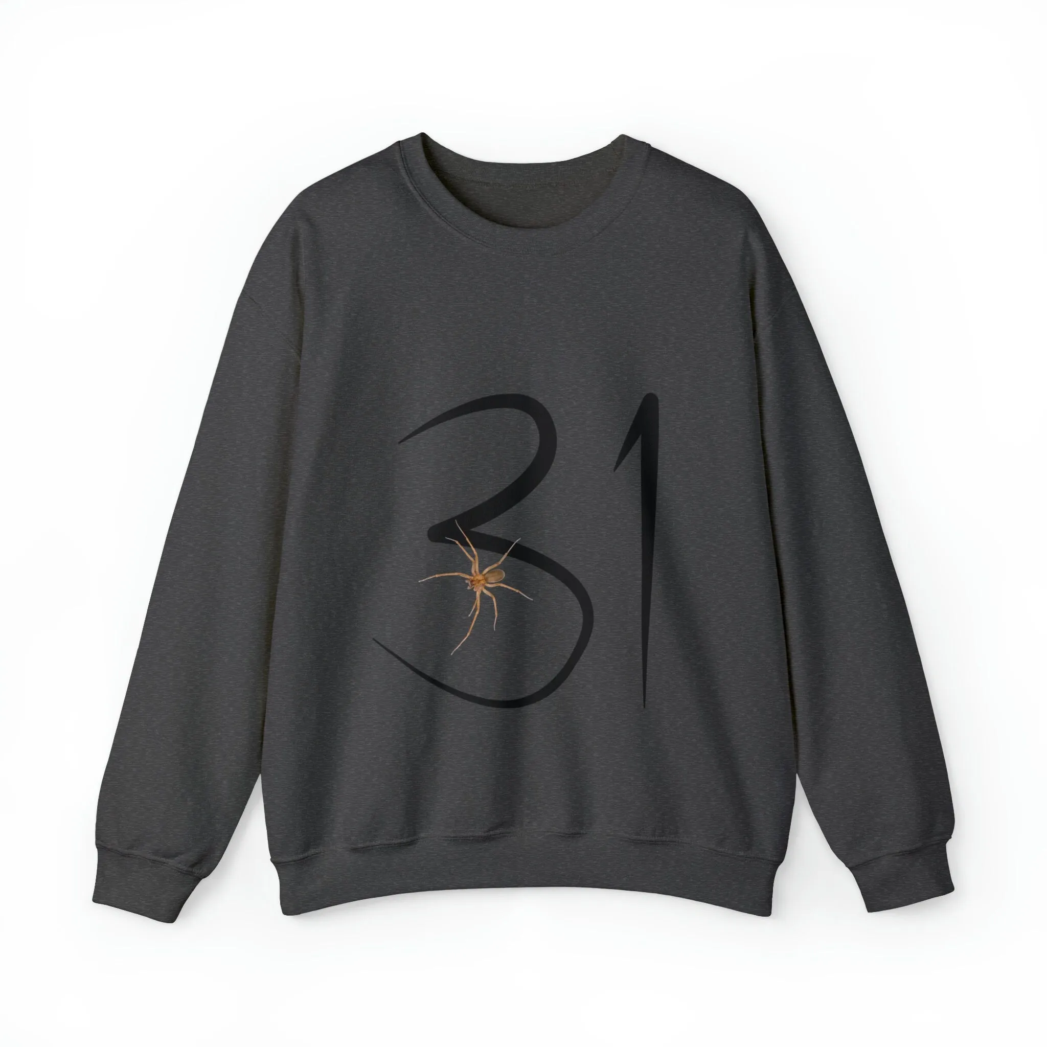 Halloween Crewneck Sweatshirt with 31 and Realistic Spider Image