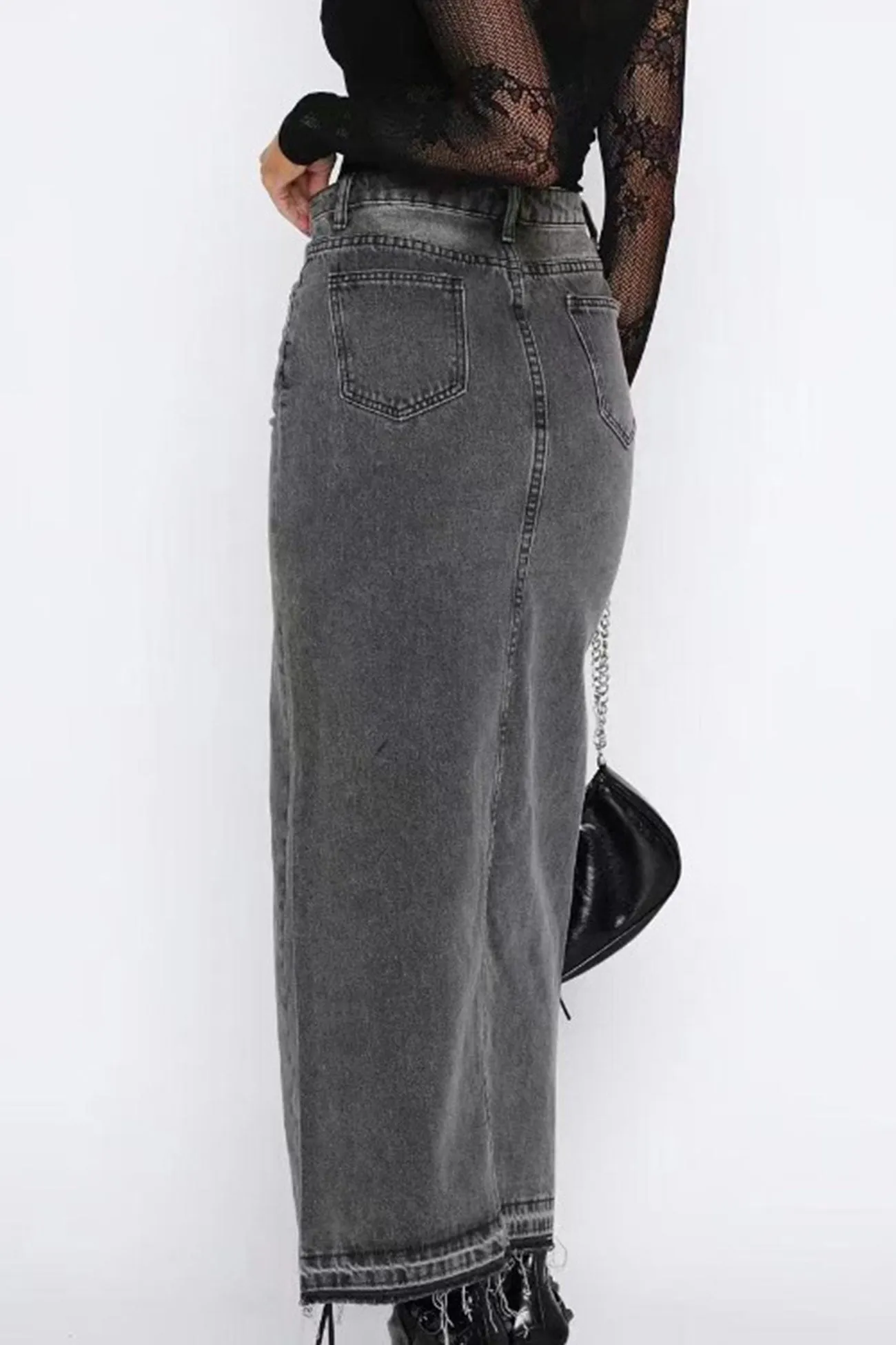 High Rise Slit Front Denim Skirt