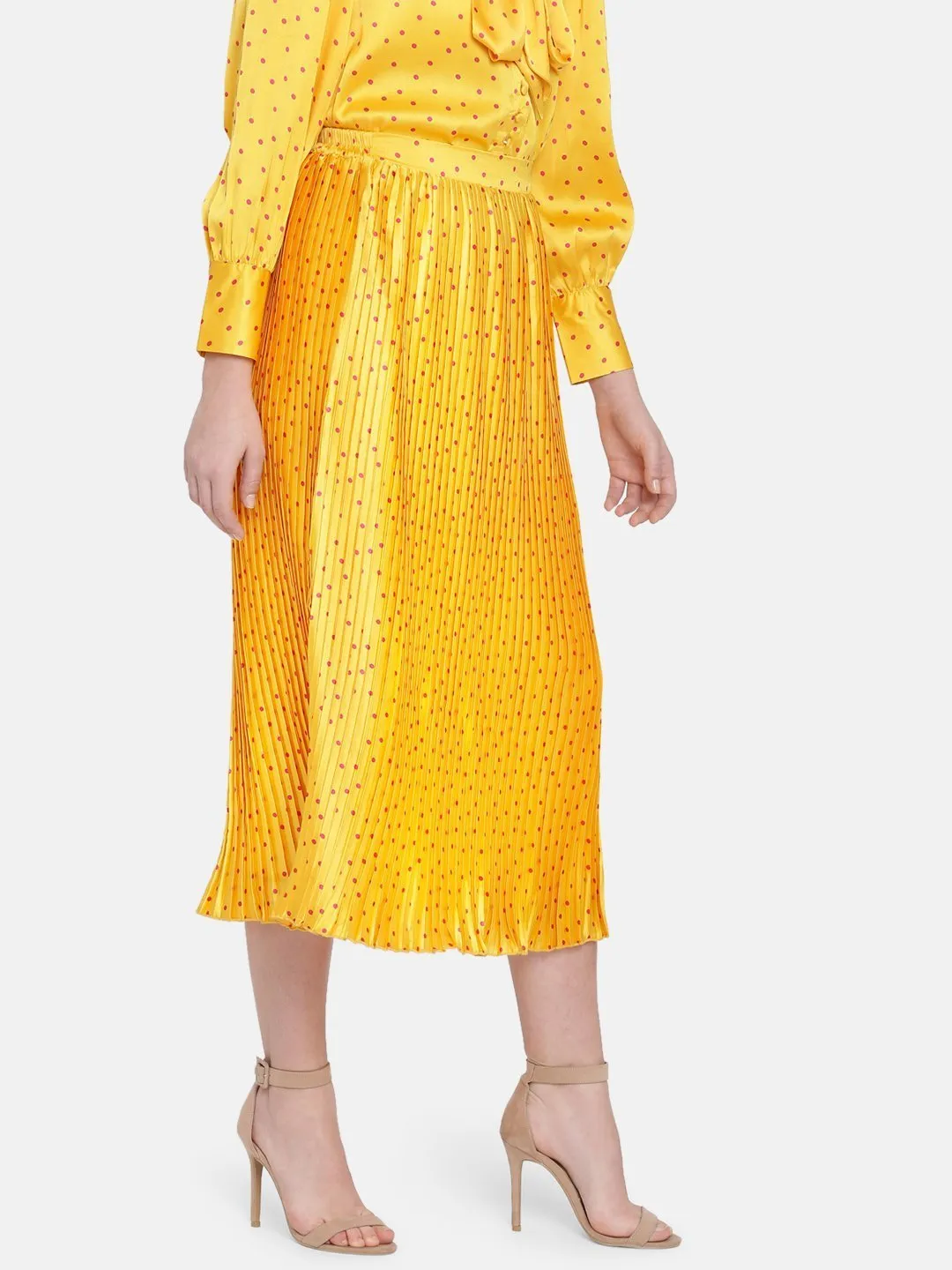 IS.U Yellow Pleated Midi Skirt